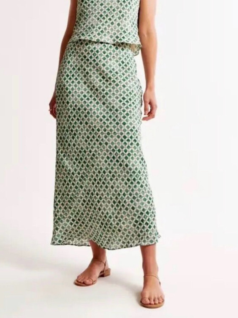 Abercrombie Green Geometric Print Midi Skirt